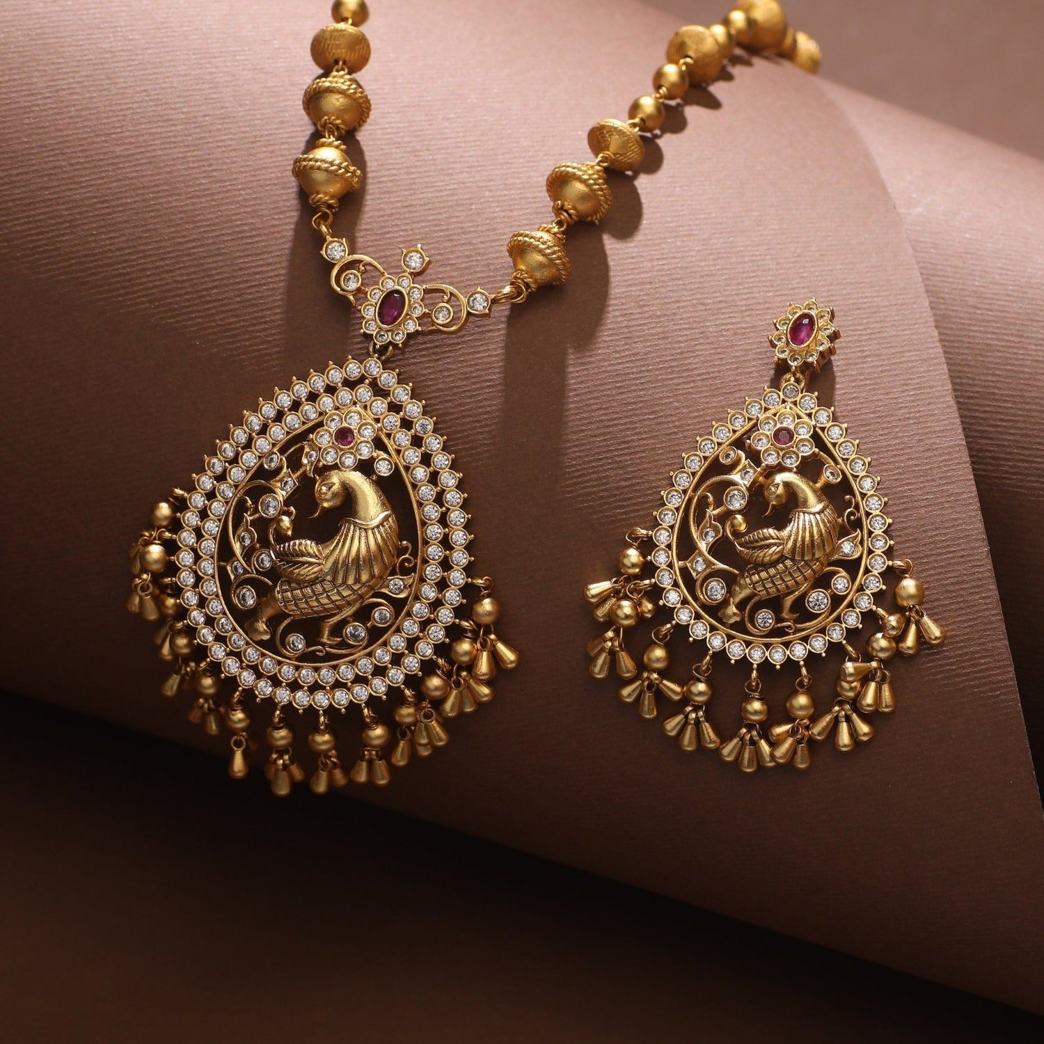 Scrolling Design Pearl Earrings & Pendant Set 14K White Gold